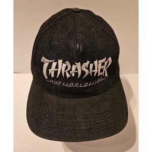 Thrasher HUF Worldwide Snapback Hat Blaxk Denim Y2K Skater 100% Cotton USA